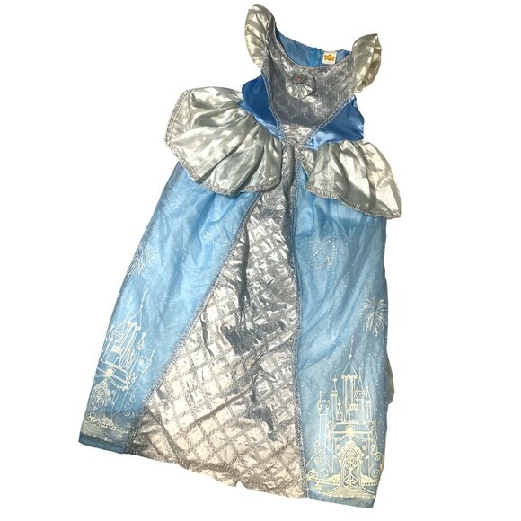 Cinderella Halloween Costume Dress With Glitter Castle Design For Girls - Picture 12 of 12